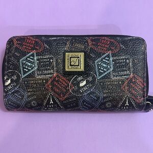 Stone Mountain Accessories Black Travel Stamp Zip Wallet with Multicolor Accents